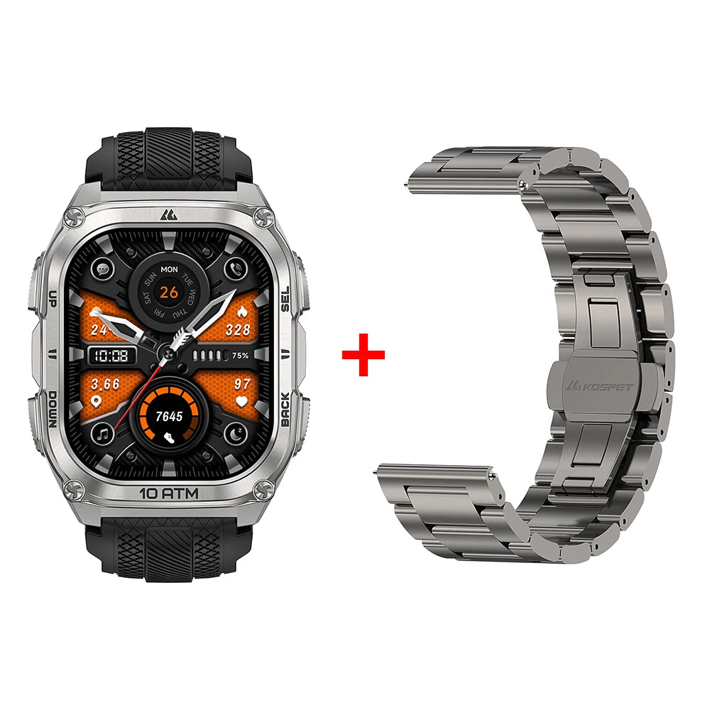 KOSPET Tank M4 Smart Watch for Men Stainless Steel 6-Sat GPS Offline Maps 100M Waterproof 24/7 Health Monitor for Android iOS