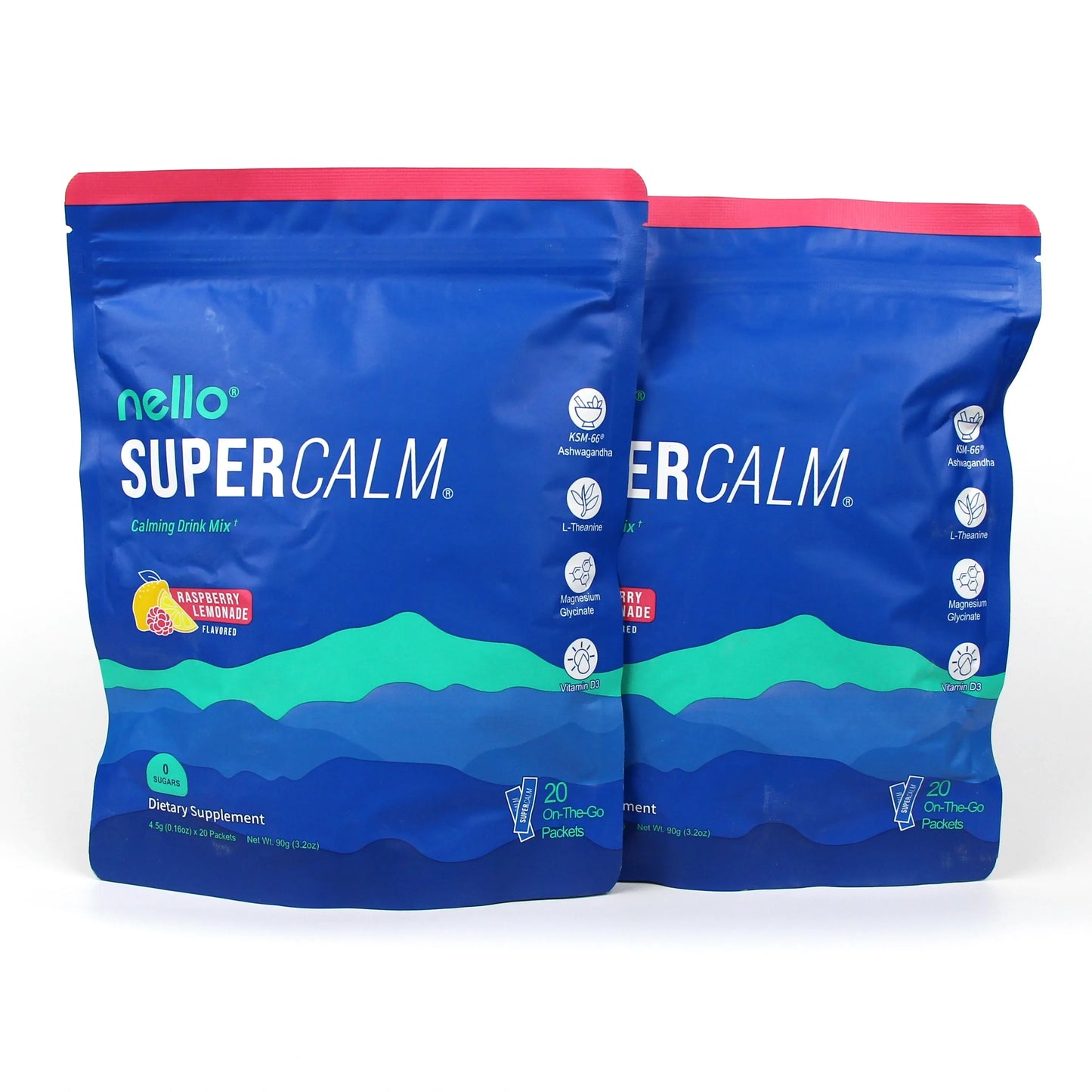 Nello Supercalm Powdered Mix, Raspberry Lemonade, L Theanine, Ksm-66 Ashwagandha, Magnesium Glycinate, Vitamin D 3, Supple