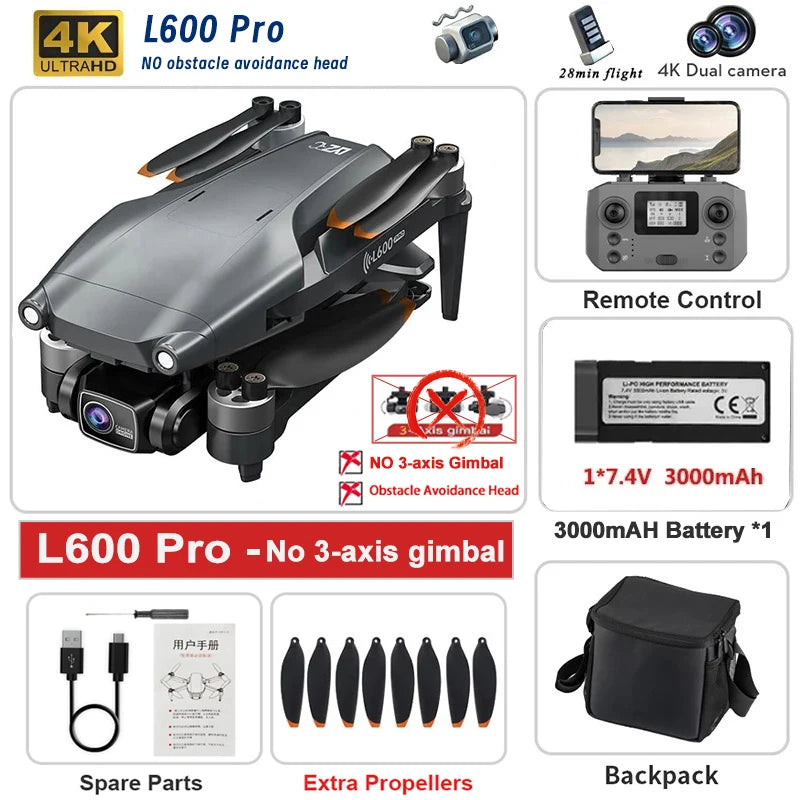 L600 PRO MAX / PRO GPS Drone Professional 4K HD Dual Camera 3-Axis PTZ Brushless Obstacle Avoidance 5G WIFI RC Quadcopter Toys