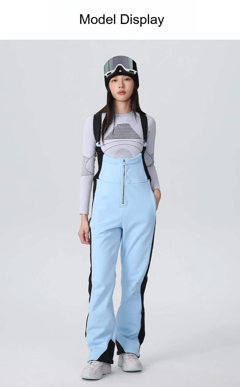 25-26 New Women's Ski Bibi Pants Waterproof Windproof Stretchy Anti-wear Solid Zipper Slim Resilient Outdoor Warm in Winter