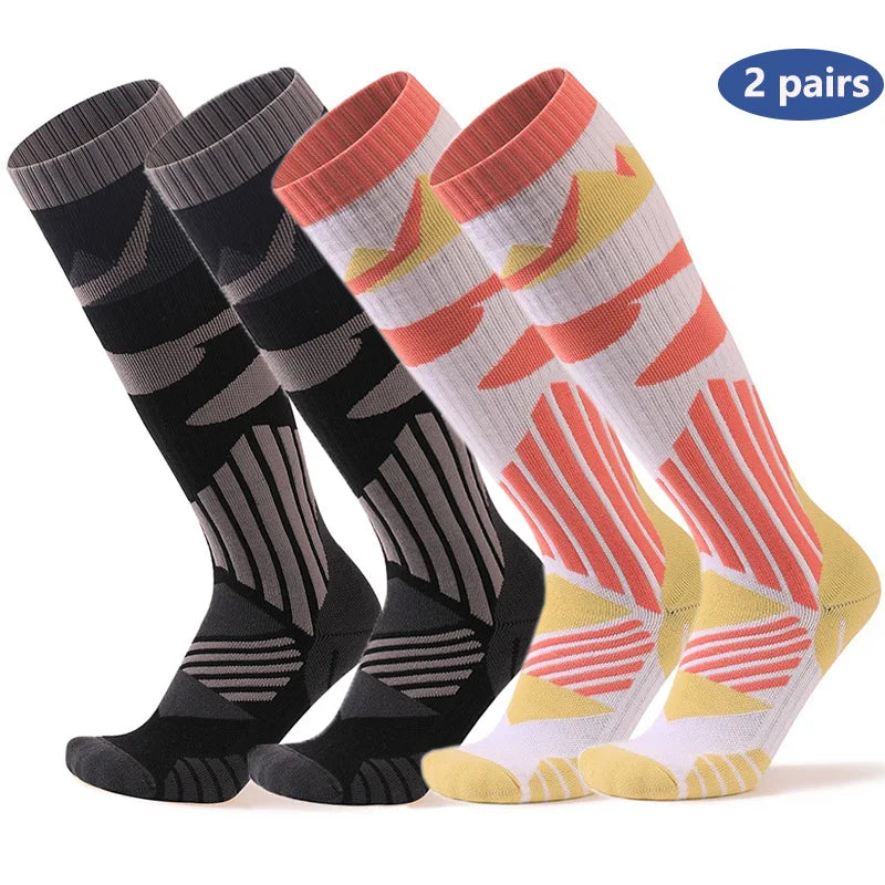 YANBIGUO 2 Pairs Thicken Ski Socks,Thermal Warm Winter Knee-High Snowboarding Skiing Sock for Hiking,Cycling,Snow,Snowboarding