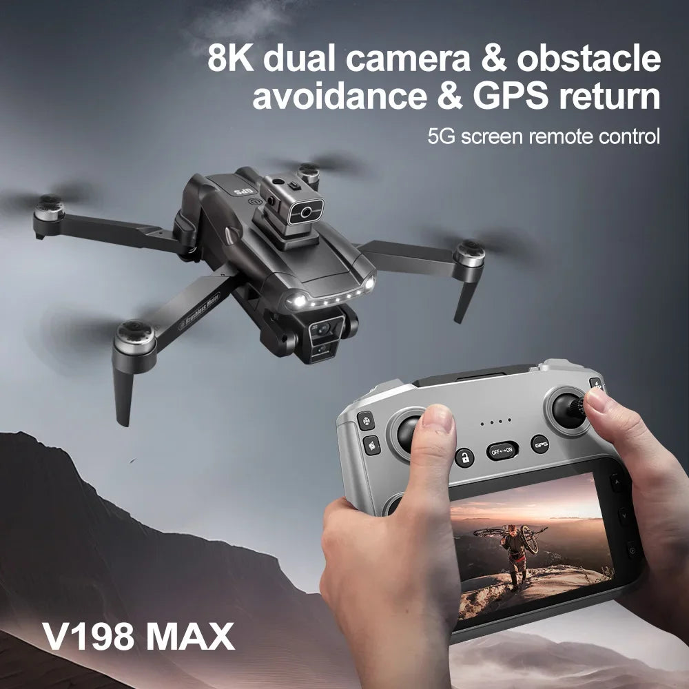Original V198MAX GPS Drone 8K Professional Camera Aerial FPV Brush Laser Obstacle with Large Screen Remote Control Folding Dron