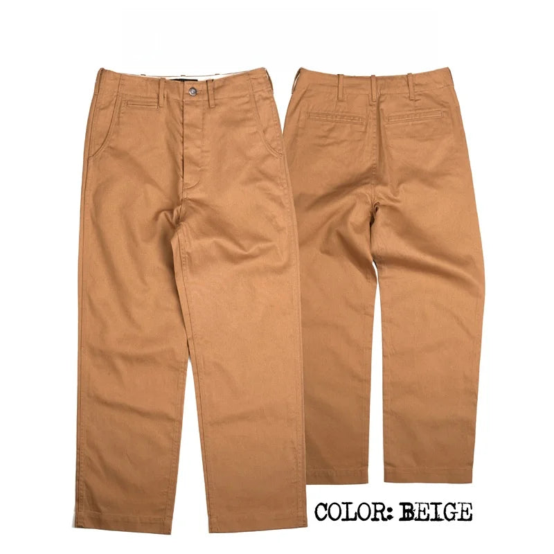 High Waist Wide Leg Khaki Pants American Retro Military Sle Chino Cuffed Double Silk Luster Straight Leg Workwear Trousers