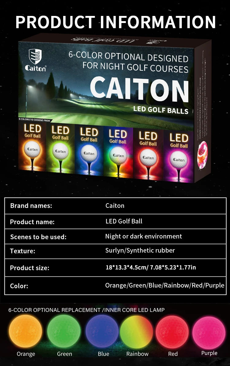 Caiton Night Glow Golf Balls – Set of 6 High-Visibility, Impact-Activated Balls for Nighttime Play, Perfect Gift for Golf Lovers