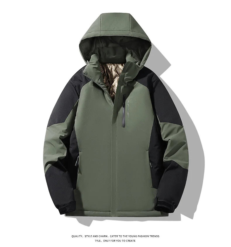 Autumn And Winter Outdoor Graphene Couple Style Lock-Iin And Warm Fashion Casual Simple Contrast Color Hooded Cotton Coat