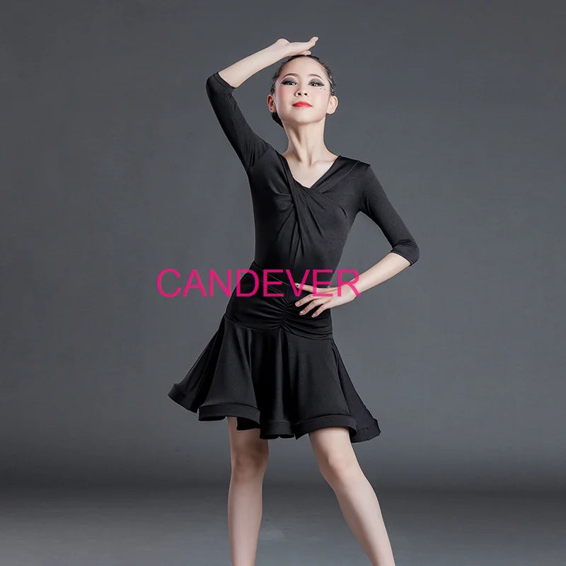 sexy Latin Dance Costume For Girls Ballroom Salsa Tango top Skirts Kids Child lace Leopard Latin Dance Split Dress Leotard Skirt