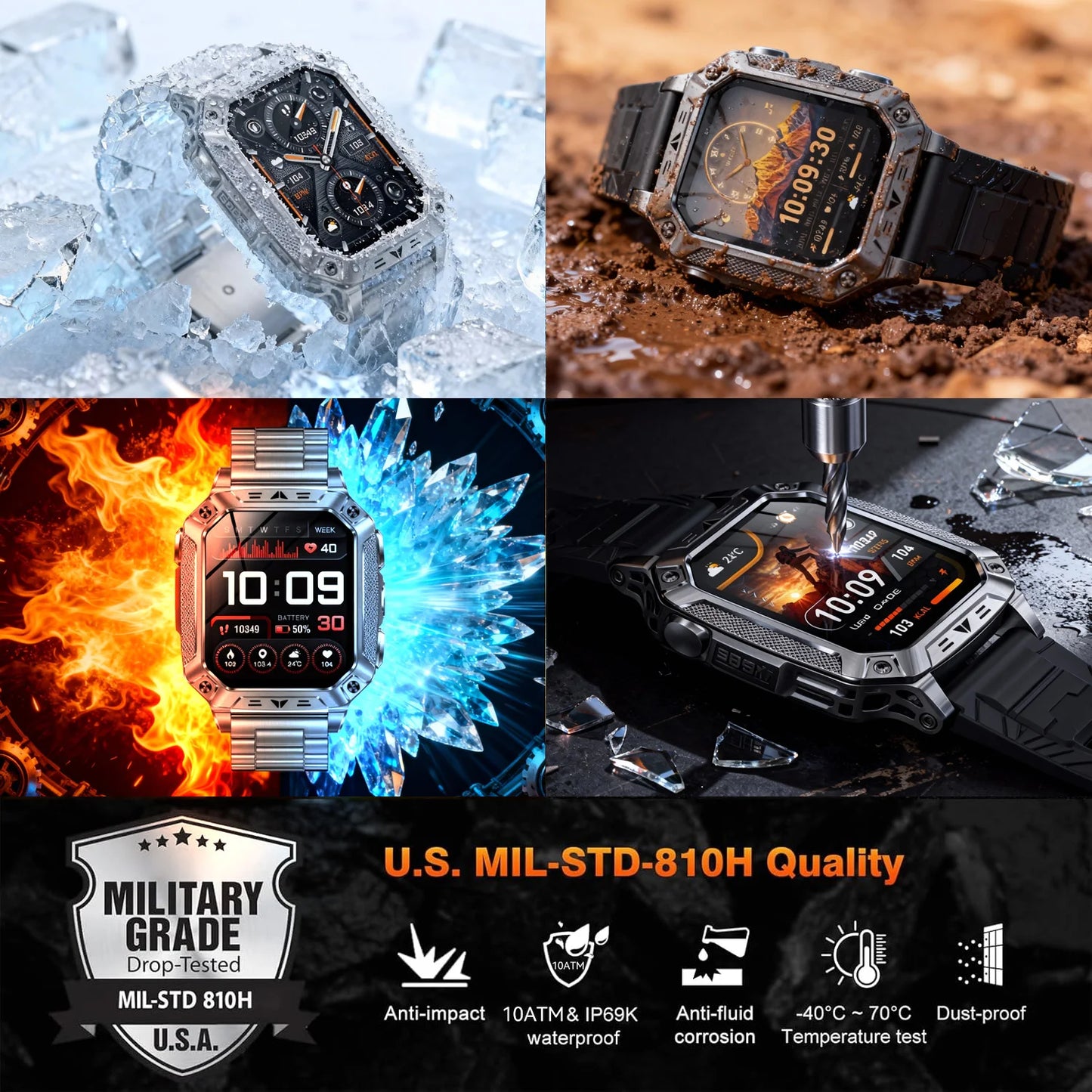 2026 HOT New 1400mAh Large Battery Smart Watch Military Quality 10ATM Waterproof Tactics 100+Sport Bluetooth call SmartWatch Men