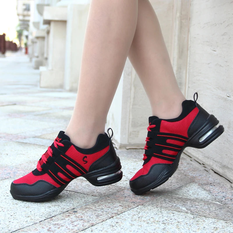 Breathable Dance Sneakers Woman Man Black Red Air Mesh Split-sole Square Dance Salsa Dancing Shoes Girls Ladies Sports Shoes
