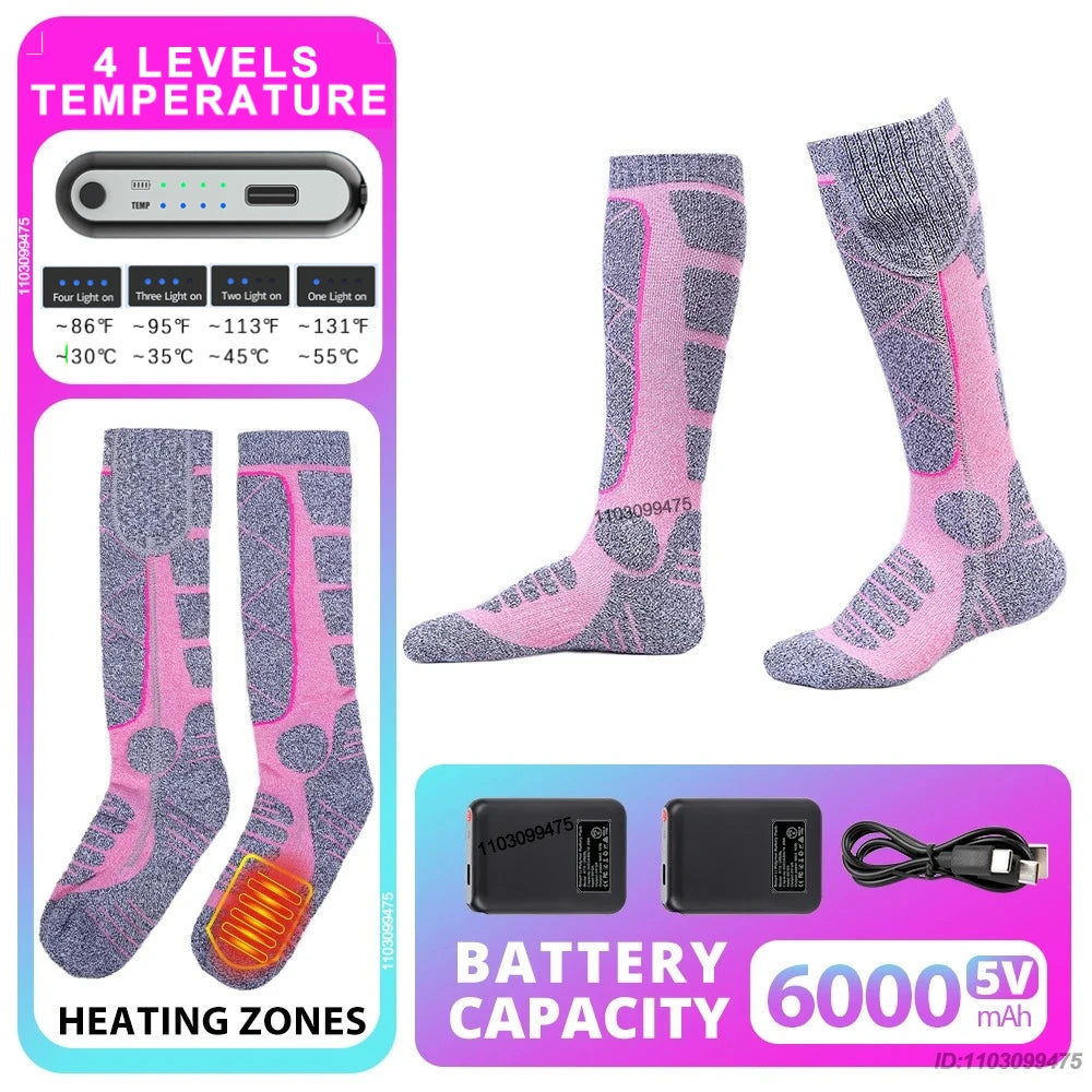 New Heated Socks Rechargeable 6000mah Electric Heated Skiing Socks Snowboarding Outdoor Sports Foot Warmer Winter Thermal Socks