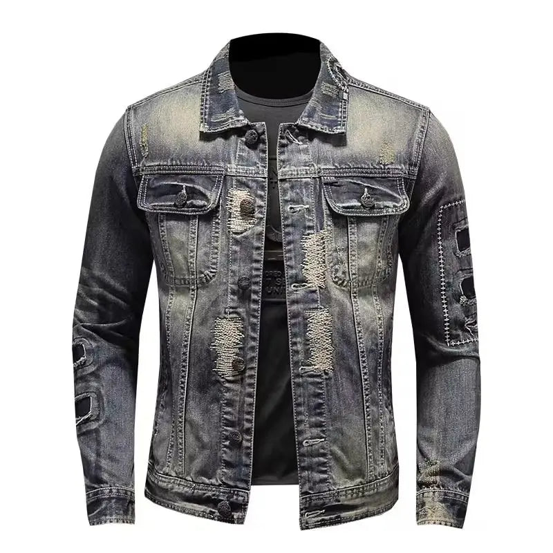 Spring  Autumn New Fashion Trend Ripped Vintage Jeans Jacket Men's Casual Loose Comfortable High Quality Denim Coat