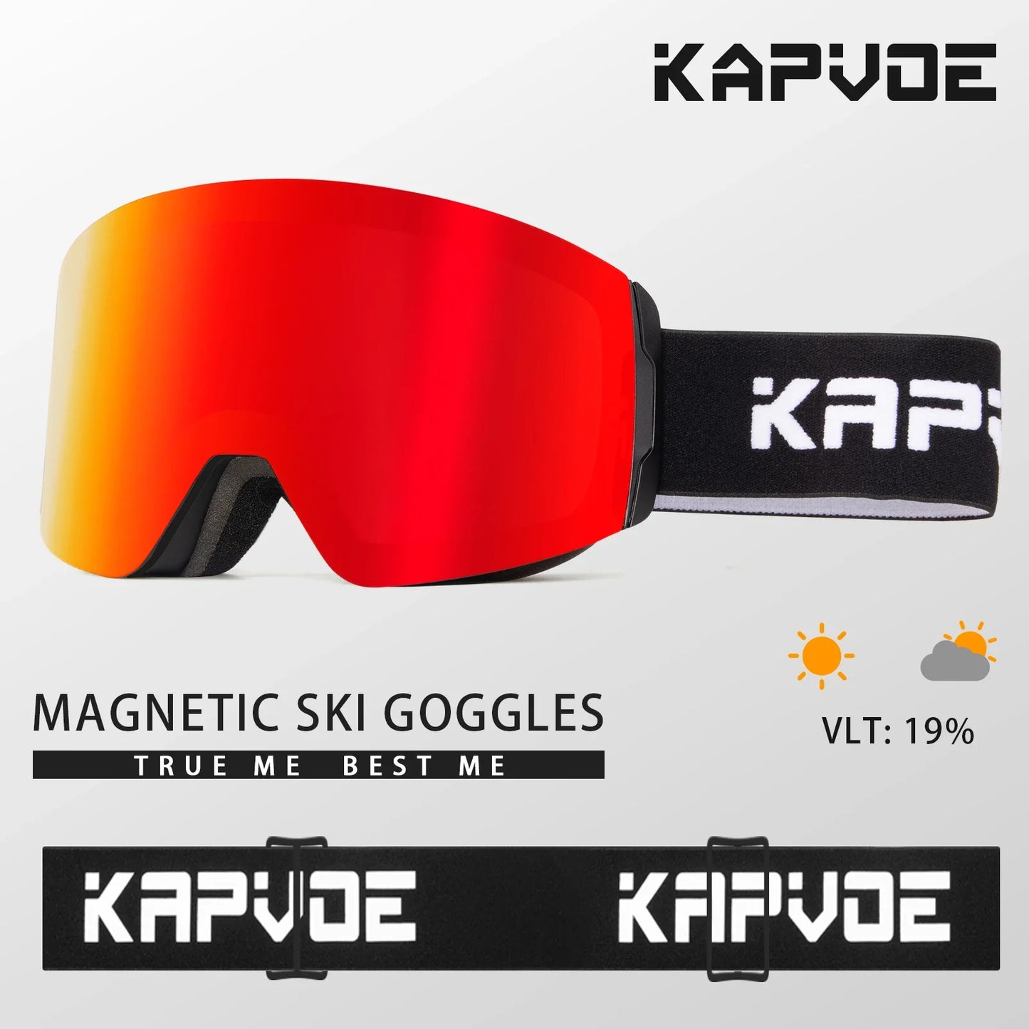 Kapvoe Photochromic Ski Goggles Magnetic Anti-Fog Lenses UV400 Protection Men Women Ski Goggles Snow Sunglasses Sports Eyewear