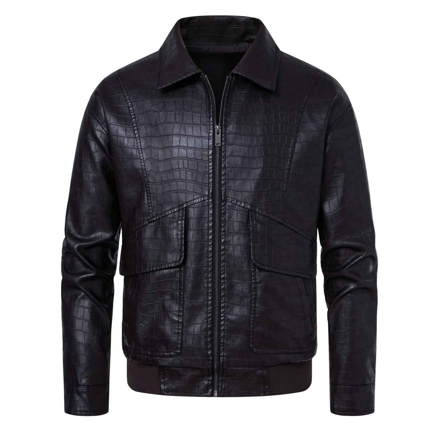 Men's faux crocodile PU leather jacket with vintage lapels