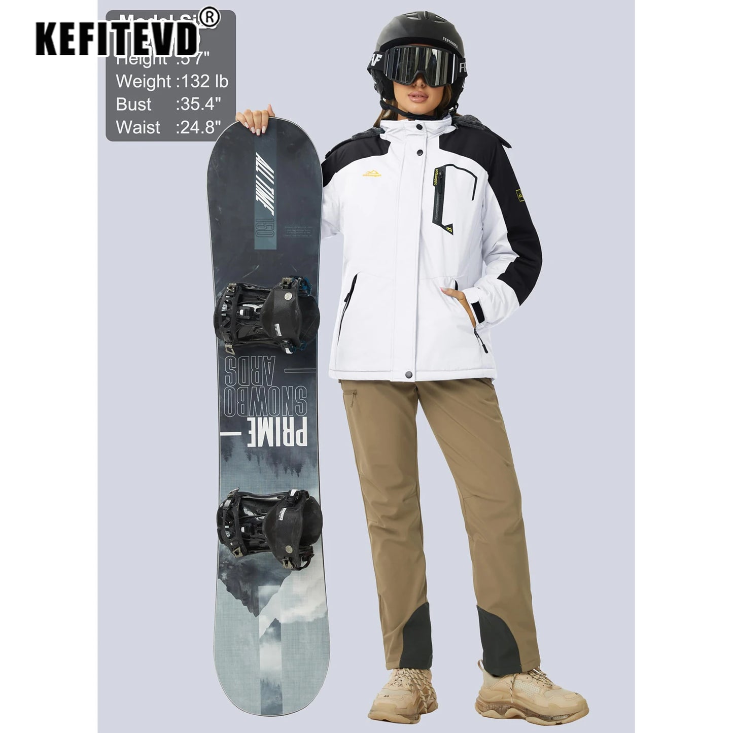 KEFITEVD Women's Winter Heavyweight Snowboard Skiing Jacket Outdoor Thermal Warm Hiking Jackets Coats Windbreaker Outwear Casual