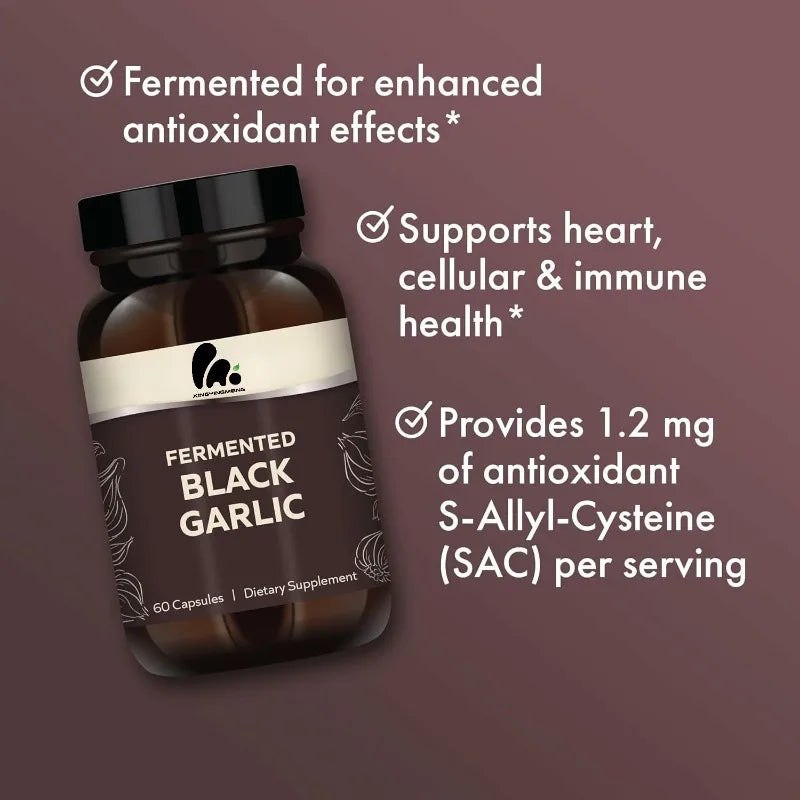 Natural black garlic 60 capsules, dietary supplement, supports immune health, non GMO