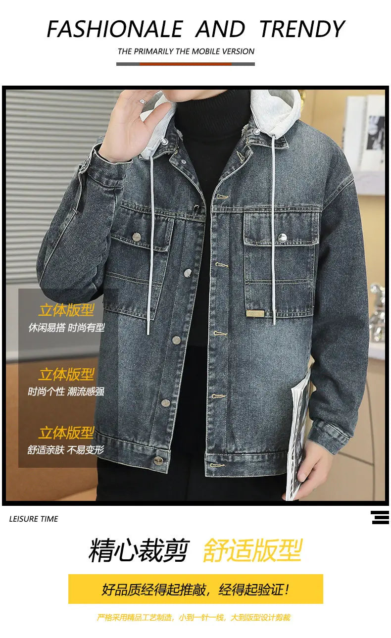 Winter Men's Denim Jacket Thicken Fleece Warm Coats Fashion Classic Hooded Slim Biker Jeans Jacket Outwear