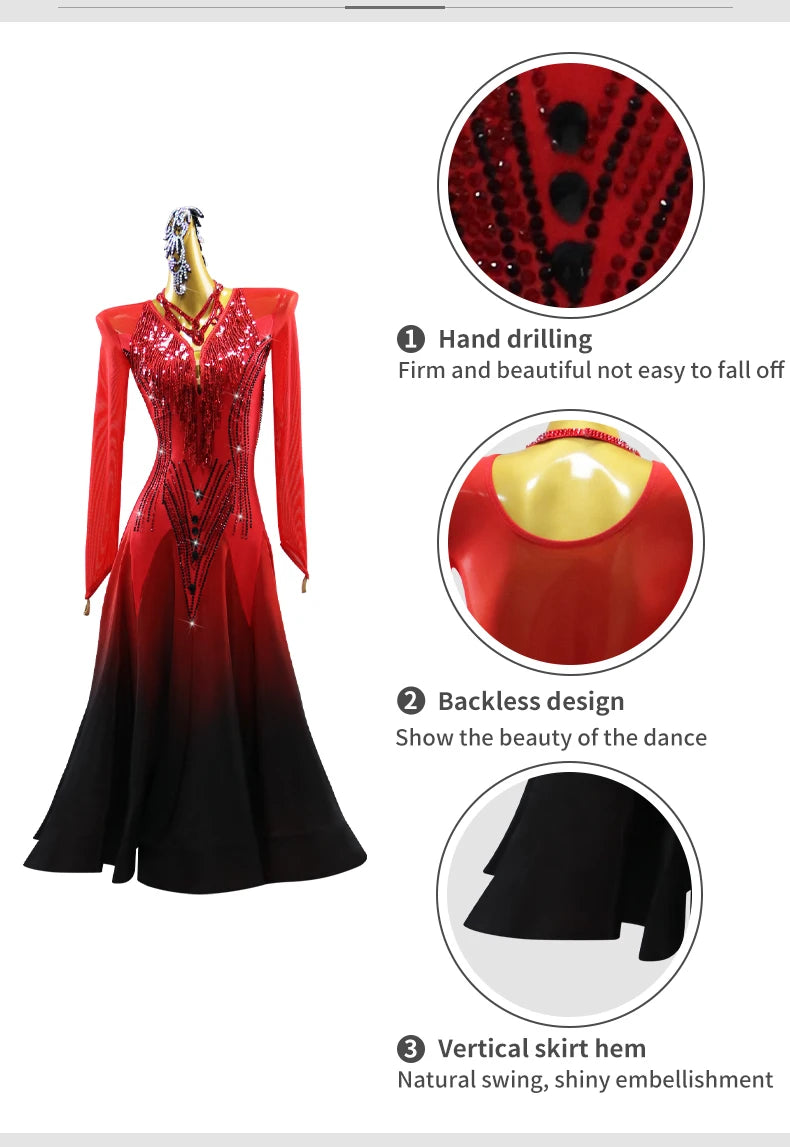 Womens Modern Dress Carnival Girls Ballroom Dance Costumes Waltz Female Suit Korean Stadium Lyrical Long Sleeve Stage Party Sets