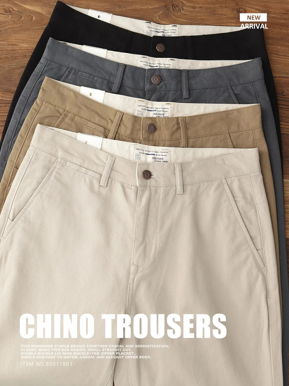 Straight pants American casual Chino cargo retro simple beige white khaki cotton casual pants for men