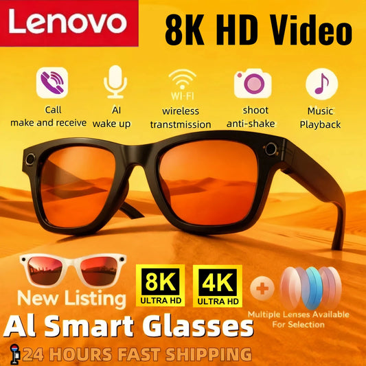Lenovo 8K 4K AI HD Shooting Smart Glasses Multifunctional Camera Bluetooth Call Music VoicePlayer Translate Photochromic Glasses