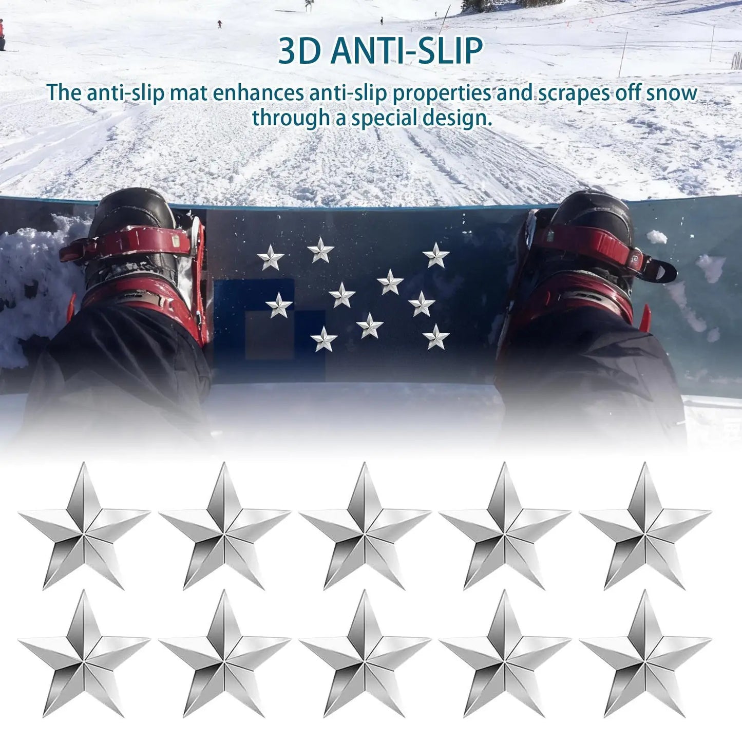 Snowboard Grip Pad 10 Pieces Snow Sport Equipment Pentagram Studs Snowboard Grip Pad for Women Men Adults Teens Beginners