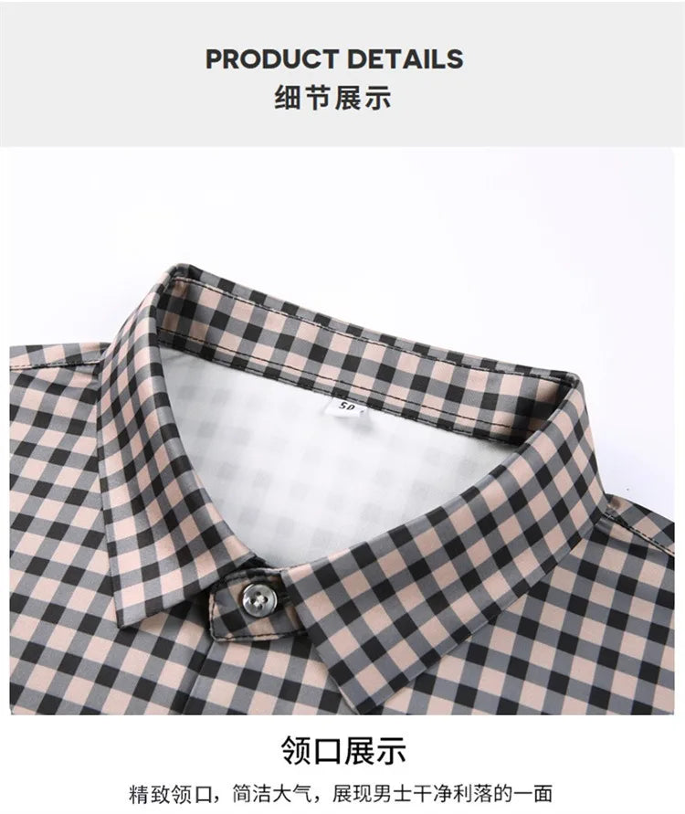 High End Man's Plaid Shirts Non-iron Business Fashion Leisure Tops Luxurious Male Short Sleeve Summer Quality Thin Shirt for Men