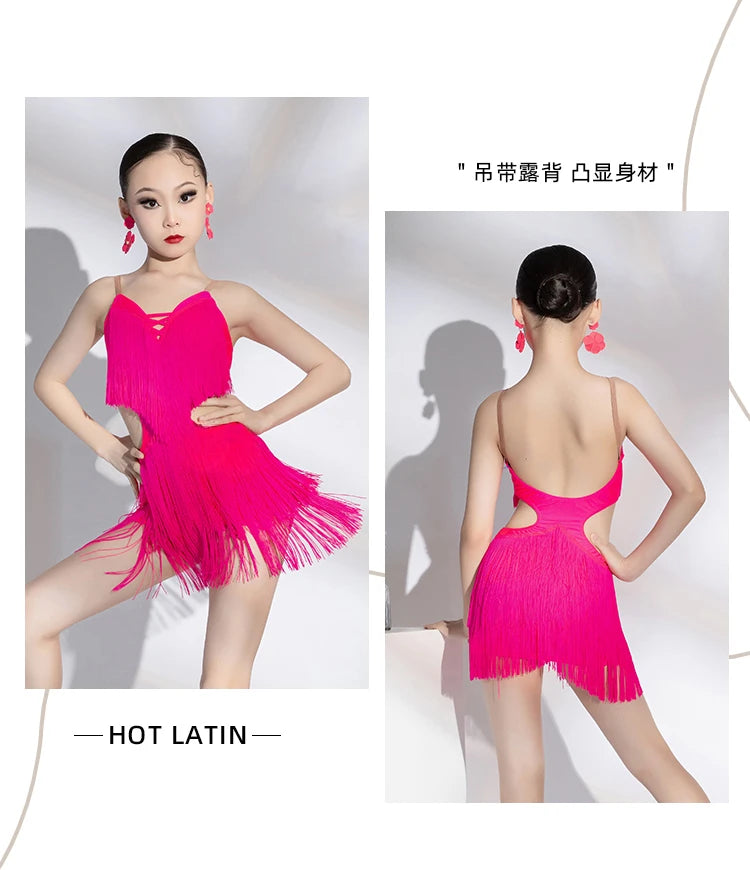 Fringe Rumba Latin Dance Dress Girls Professional Tassels Salsa Tango Samba Costume Children Competition Ballroom Dance Dresses