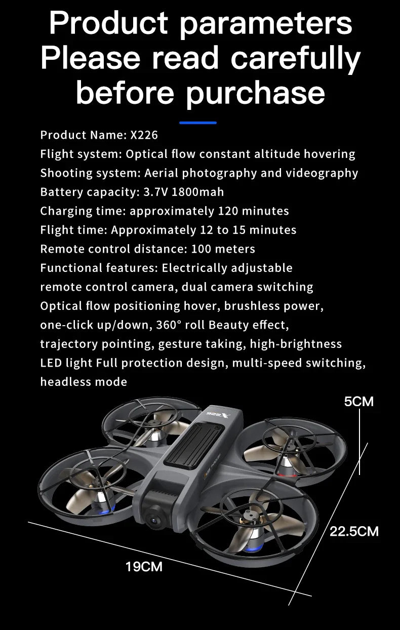 X226 Screen VR Control Drone 4K Professional Camera HD Aerial Photography Dual-Camera Omnidirectional Obstacle Avoidance Drone