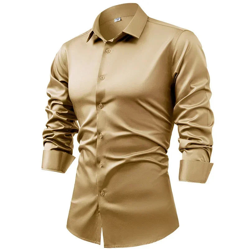 Silk cotton long sleeved shirt men's pure white shirt 2025 spring high-end sense inch shirt casual business suit formal wear