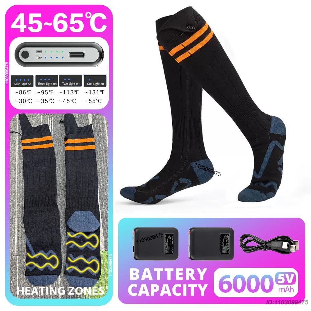 New Heated Socks Rechargeable 6000mah Electric Heated Skiing Socks Snowboarding Outdoor Sports Foot Warmer Winter Thermal Socks