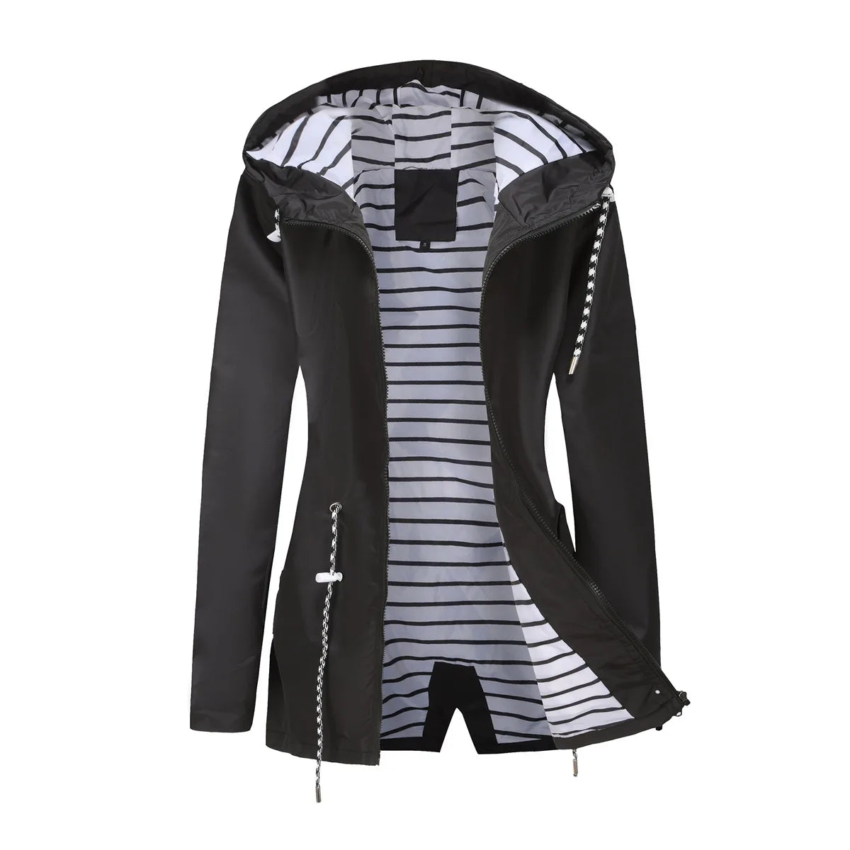 Red Waterproof Hooded Jacket, Women Fashion Casual Coat, Waist Drawstring Tie Zipper Switch Blue Green Yellow Black Windbreaker