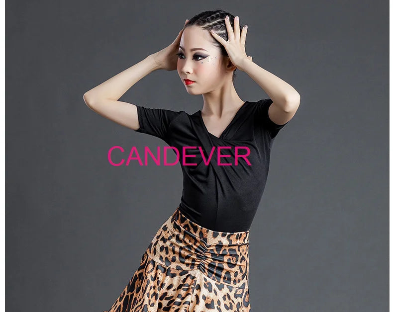 sexy Latin Dance Costume For Girls Ballroom Salsa Tango top Skirts Kids Child lace Leopard Latin Dance Split Dress Leotard Skirt