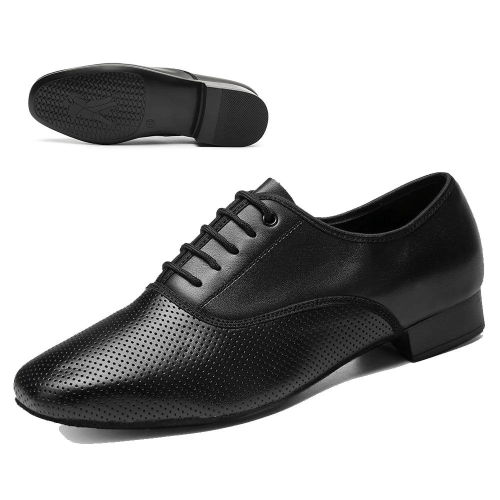 HROYL Ballroom Dance Shoes For Men Bigger Size Tango Latin Dancing Shoes PU/Genuine Leather Dance Shoes Low Heel Latin Shoes