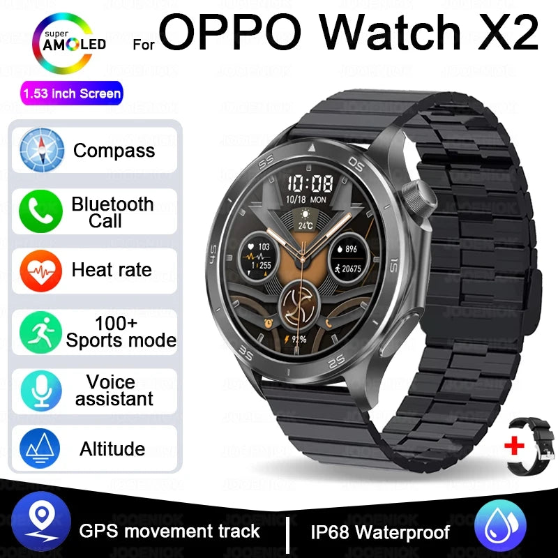 2025 New OPPO X2 Smart Watch Men's GPS Sports IP68 Waterproof Compass Heart Rate Blood Oxygen Bluetooth Call Smartwatches IOS