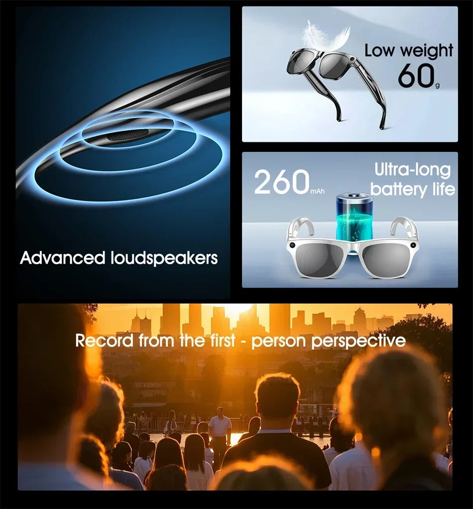 ViVO 8K AI Glasses 1200MP HD Camera Bluetooth Call Chat GPT Voice Assistant Music Player Translate Smart Sunglasses New