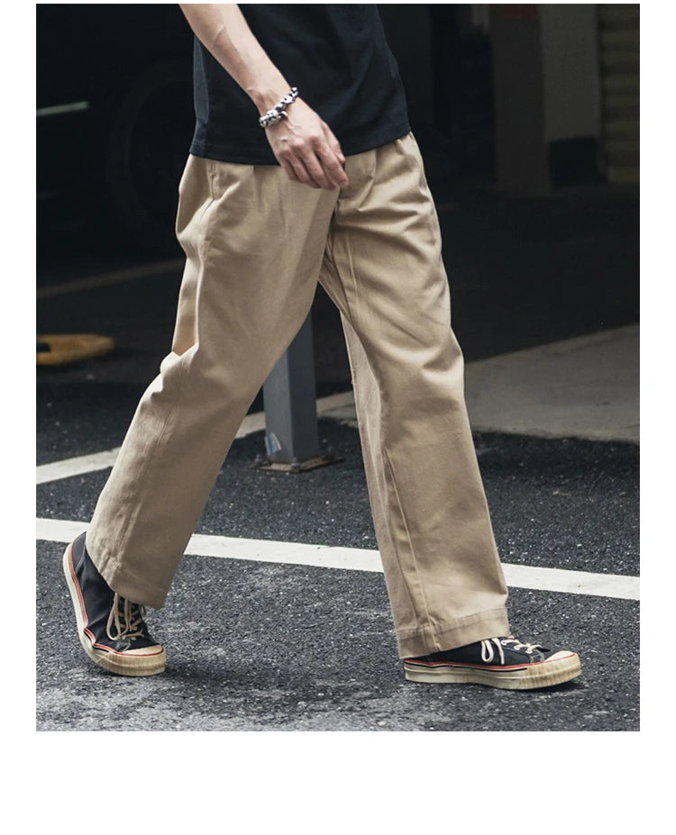 Non Stock French Army M-52 Chino Pants Men's Double Pleated Twill Casual Trousers Straight Leg