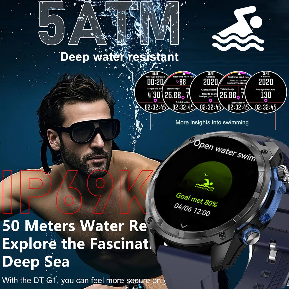 2026 Newly upgraded GPS Military Sports Smart Watch 860mAh 1.43-inch AMOLED Compass Altimeter Call 5ATM Waterproof Sports Watch