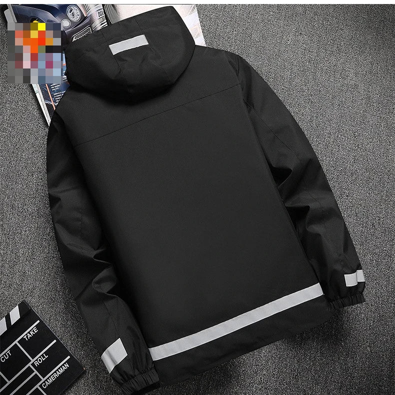 Waterproof Abrasion Resistant Windbreaker, Light Reflective Hooded Jacket for Outdoor Work