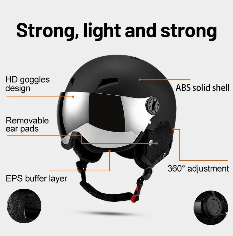 Eastinear Ski Helmet Ski Goggles Helmet Integrated Warm and Anti-collision Outdoor Ski Safety Equipment for Adults and Children