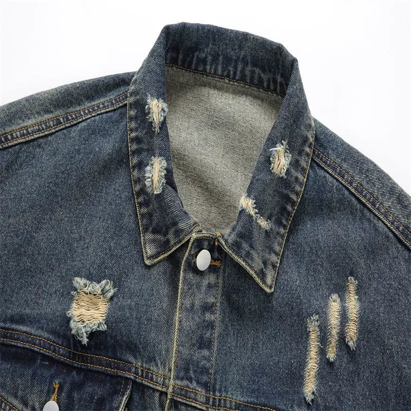 Spring Autumn Denim Jacket Men Retro Hole Jean Jacket Male Casual Streetwear Hip Hop Coats Trend Loose Motorcycles Denim Outwear