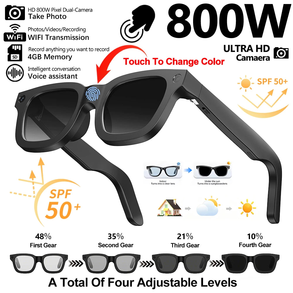 AI Smart Glasses 800W HD Camera 32 Million Interpolation Real-Time Translation AI Voice Assistant LED Flashlight  Music