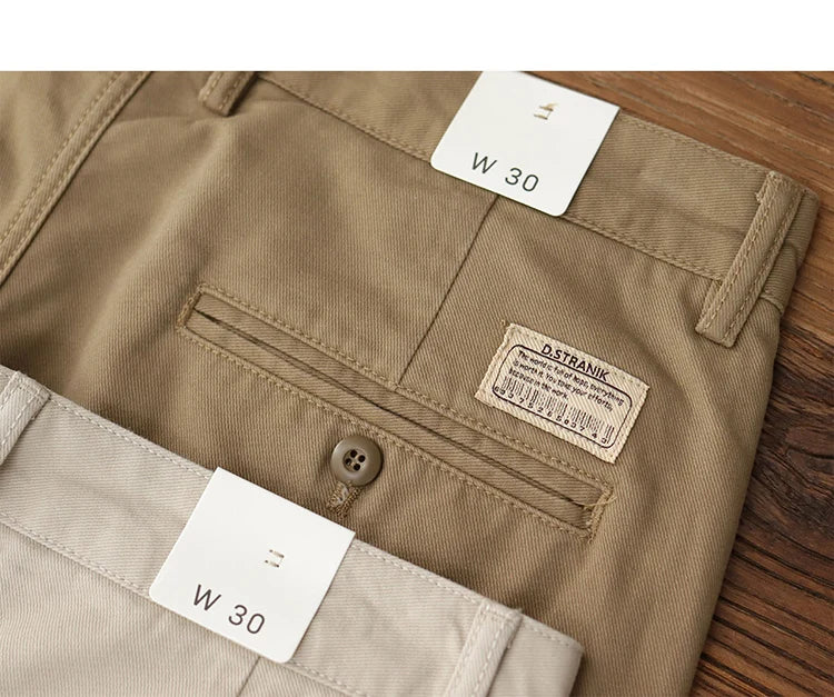Straight pants American casual Chino cargo retro simple beige white khaki cotton casual pants for men