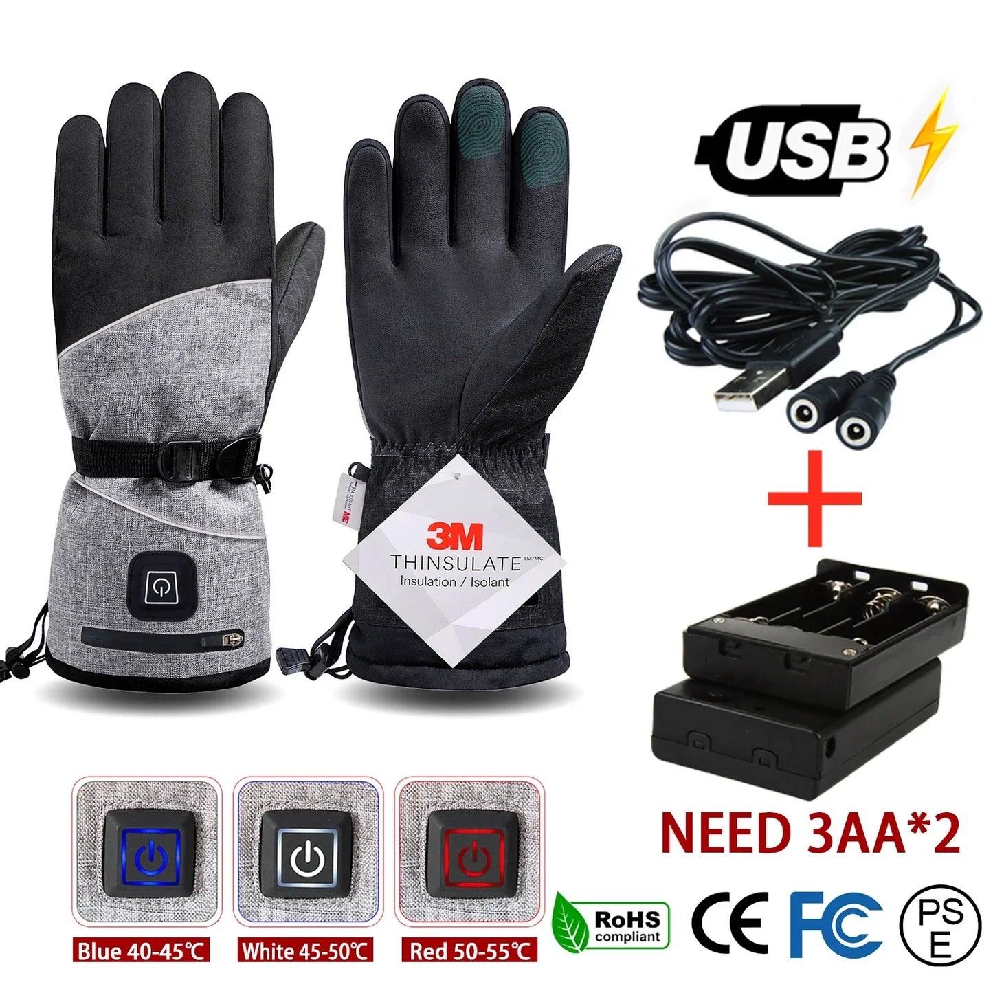 3M Cotton Heating Gloves Winter Hand Warmer Electric Thermal Gloves Waterproof Heated Cycling Motorcycle Bicycle Ski Outdoor