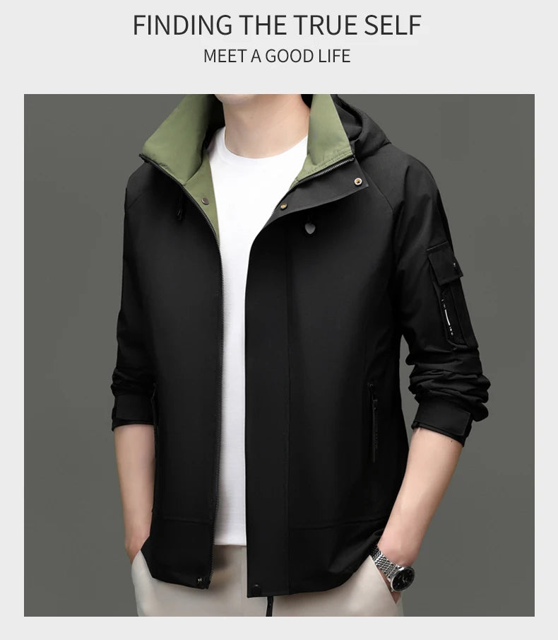 Top Grade Waterproof Designer Men Outdoor Jacket Soft Shell Autumn Windbreaker Casual Sports Coats Detachable Cap Outwear