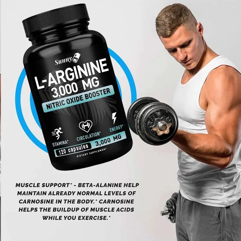 L-arginine Capsules 3000mg - Nitric Oxide Boosters - For Supporting Muscle Growth, Vascular Function And Energy