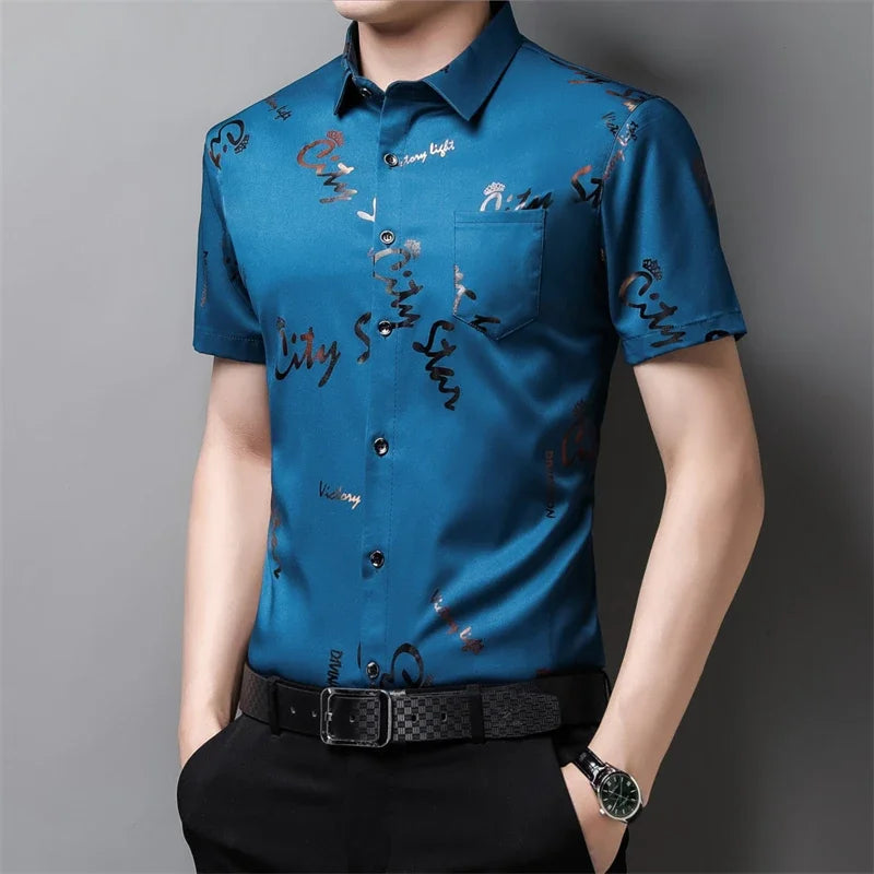 Men's Business Casual Short Sleeve Shirt New No Iron Wrinkle Resistant Top Easy Care Comfortable Fit for Office And Work