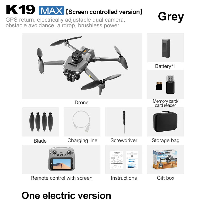 K19 MAX drone GPS return and screen aerial photography aircraft brushless airdrop remote control aircraft quadcopter toy