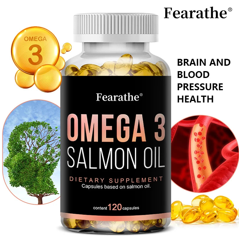 Omega 3 Fish Oil - Pure Salmon Oil, Heart & Brain Health Dietary Supplement - Rich in EPA & DHA