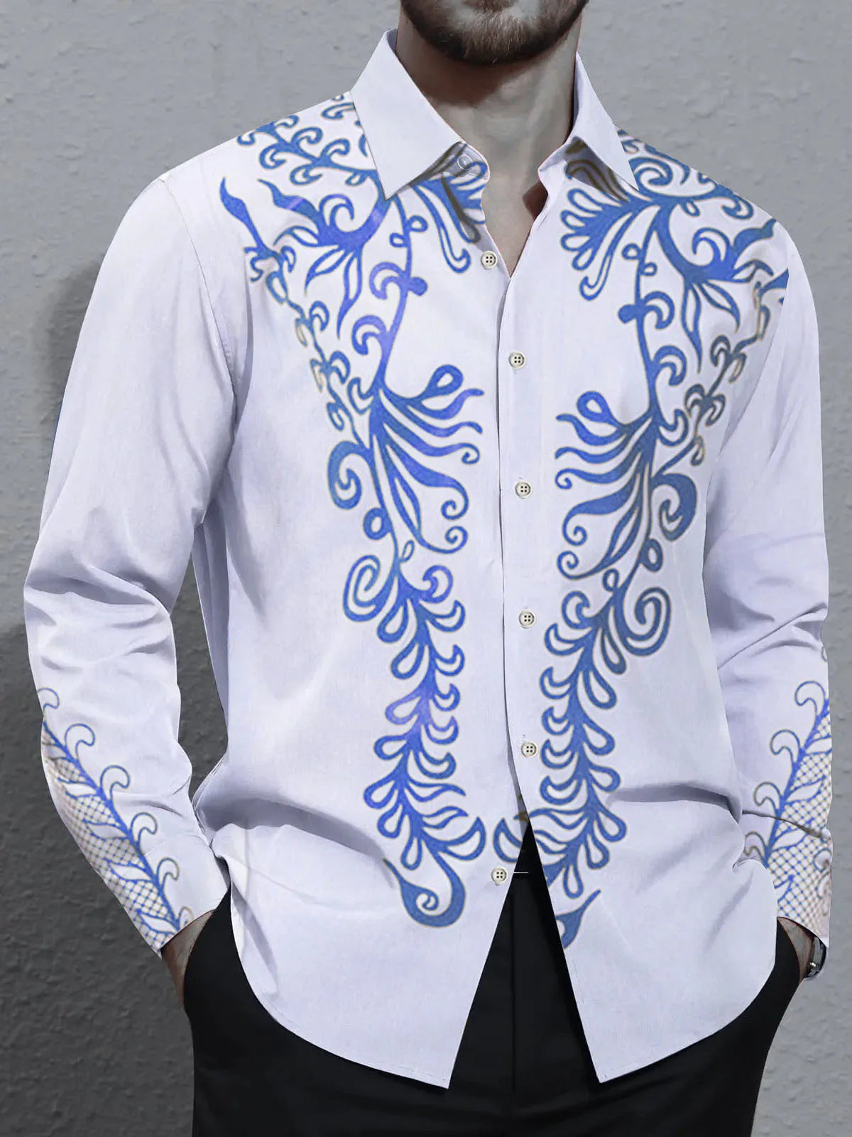 Men's shirts, button down shirts, casual shirts, spring and summer, printed long sleeves Tops fashion comfortable Men Clothing