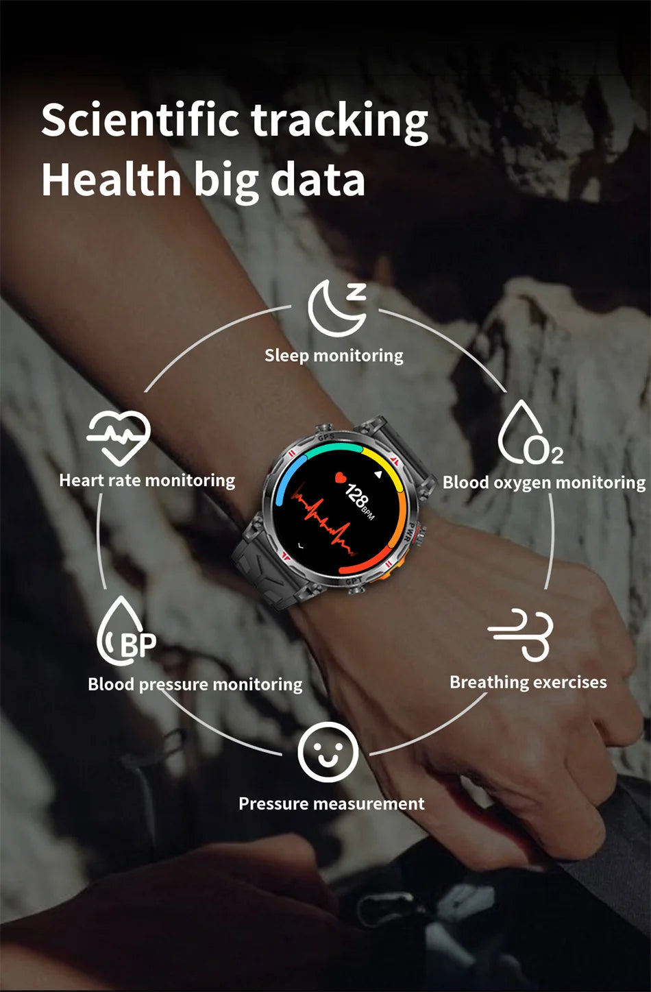2026 New Outdoor Sports Smartwatch Men GPS Positioning 650mAh HD Call 1.56-inch AMOLED Screen Compass 5ATM Waterproof Watch Man