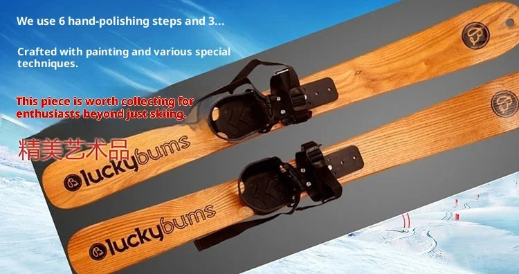 Natural Ash Wood Twin Tip Alpine Skis Adults Kids Vintage Wooden Skis Stylish High Quality Display Ready Snow Snowboard