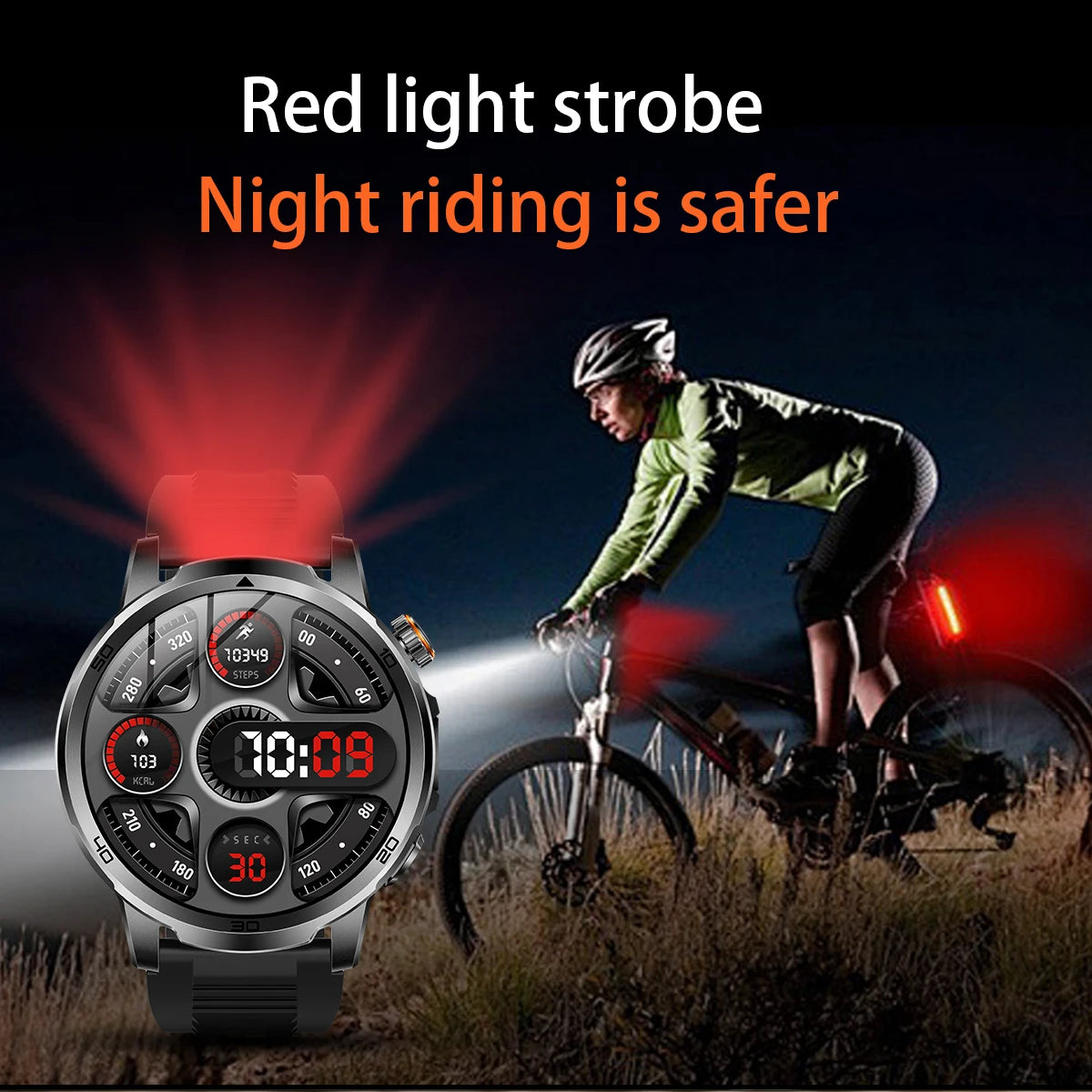Fanwear men's smart watch SOS distress light +LED flashlight dual light mode 1000 mAh battery GPS trajectory 1.85 inch AMOLED